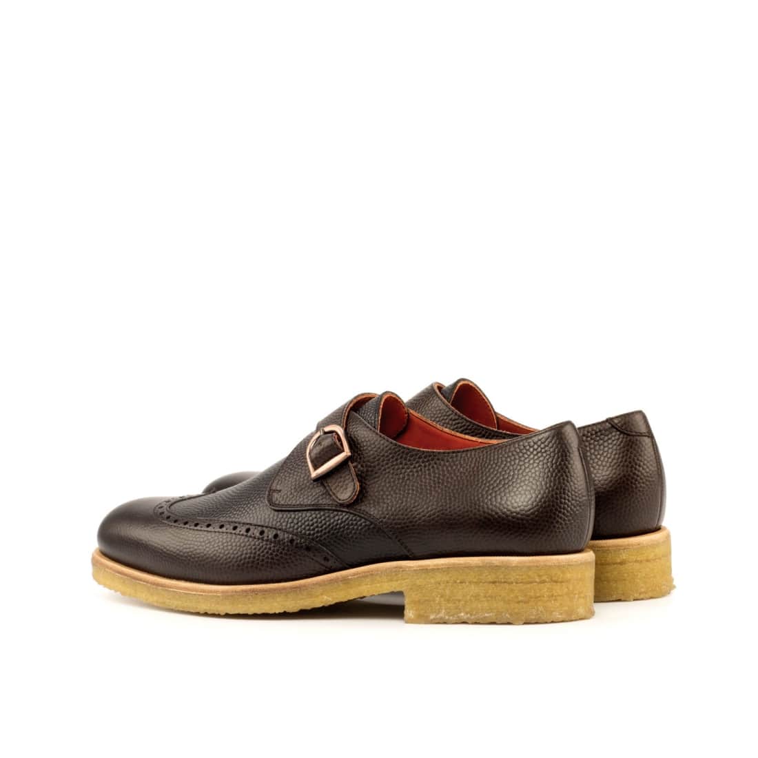 Chaussure à boucle bout fleuri en cuir grainé marron foncé et noir - Semelles crêpe – vue 3