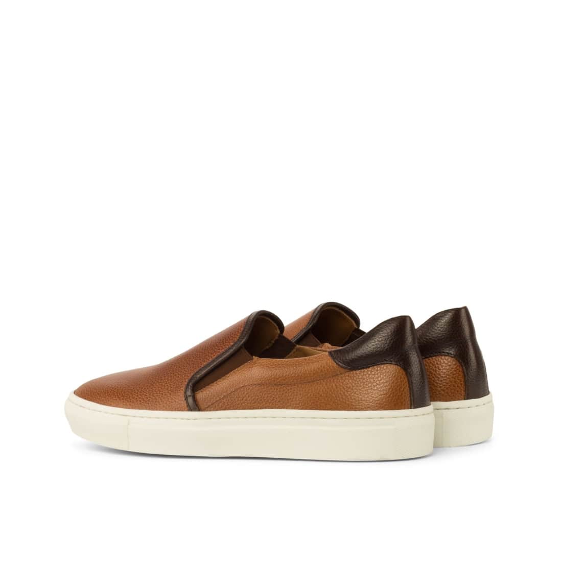 Sneakers Slip On en cuir grainé marron clair - Semelles Blanches – vue 3