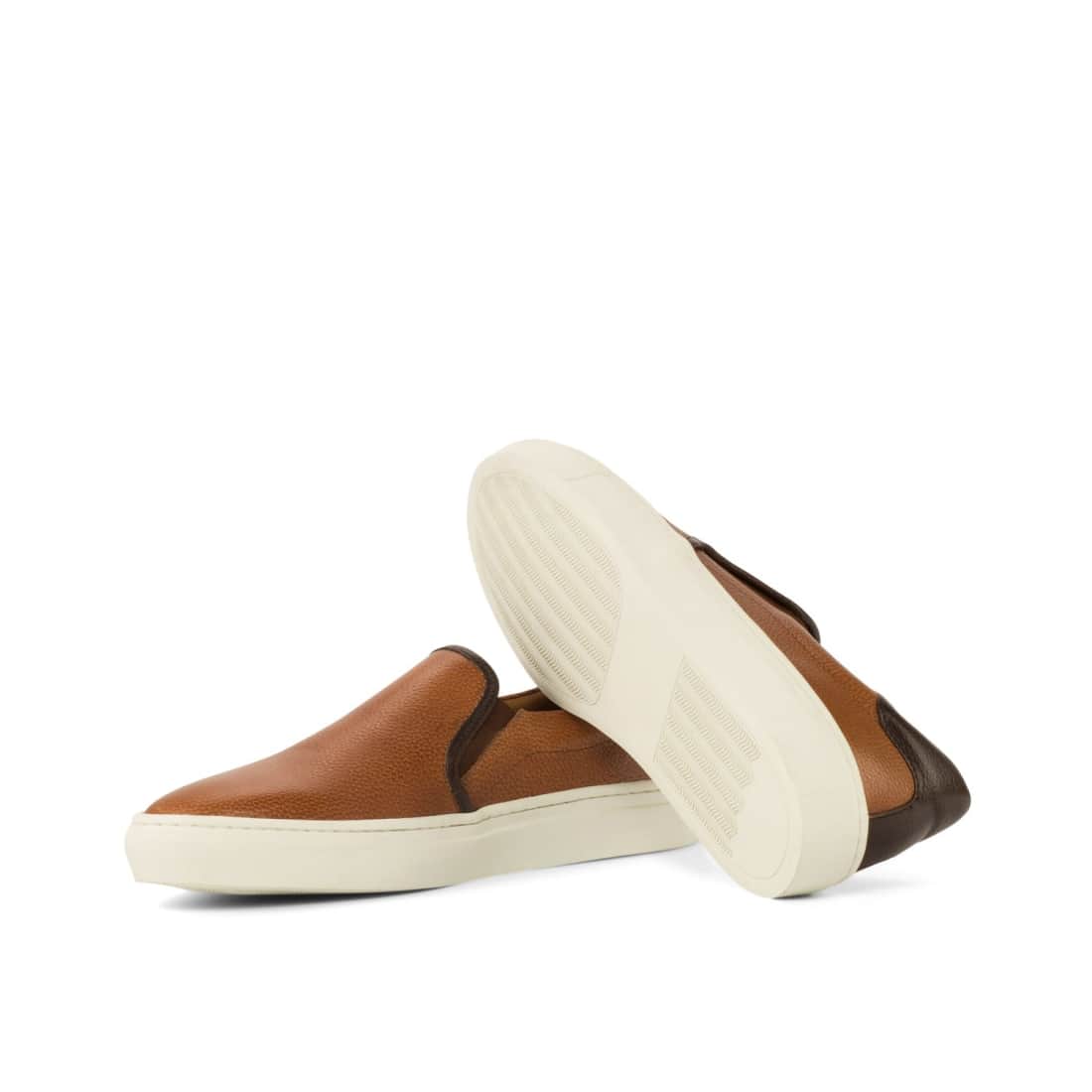 Sneakers Slip On en cuir grainé marron clair - Semelles Blanches – vue 2