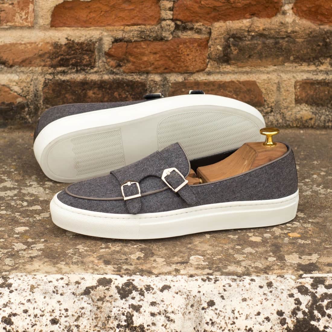 Sneaker Mocassin Double Boucle en flannelle gris – vue 4