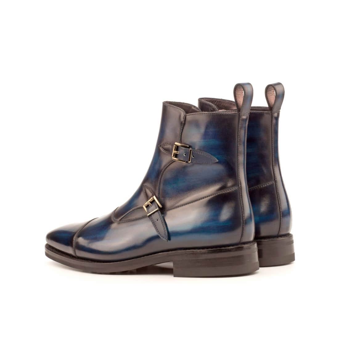 Bottines à Double Boucles en cuir patiné bleu - Semelles Dainite® – vue 3