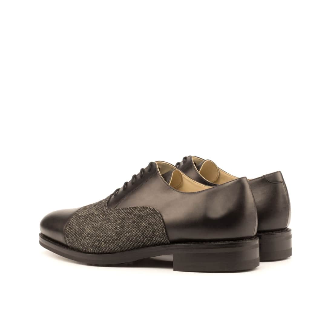 Richelieu bout droit en cuir noir et toile grise – vue 3