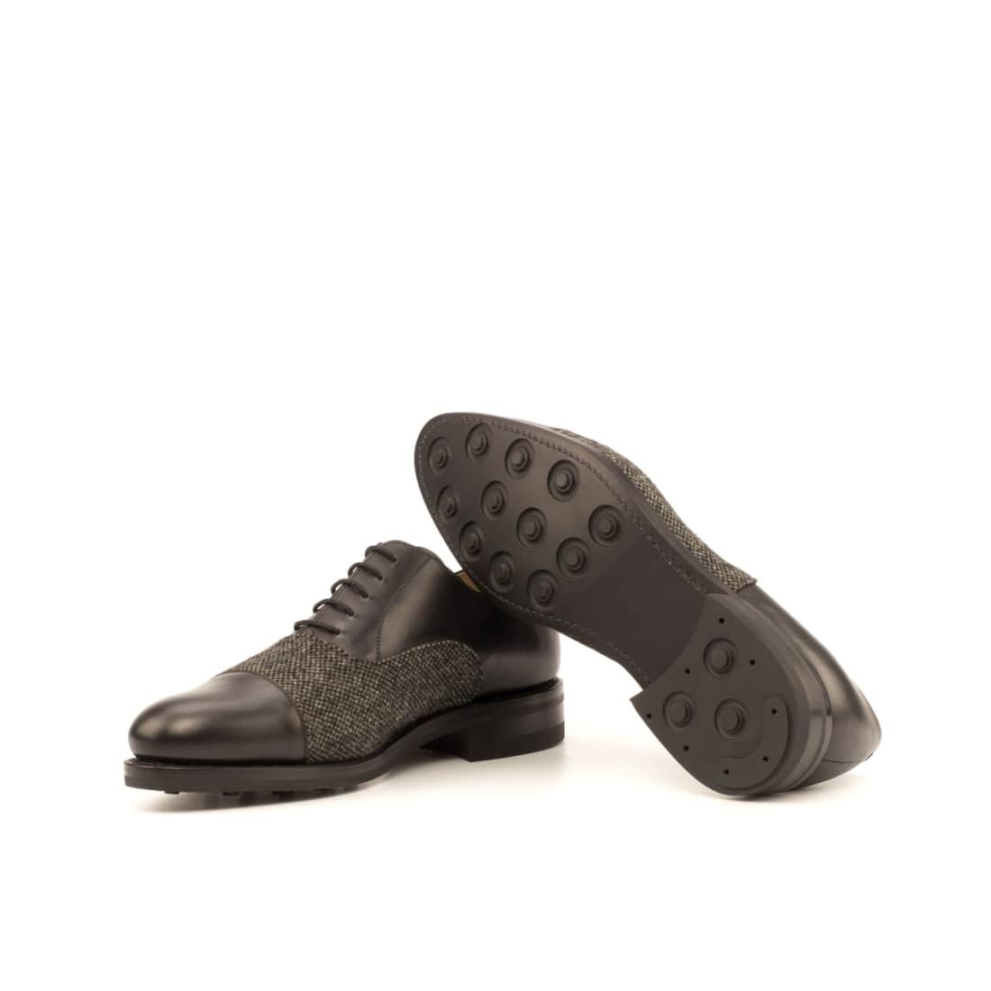 Richelieu bout droit en cuir noir et toile grise – vue 2