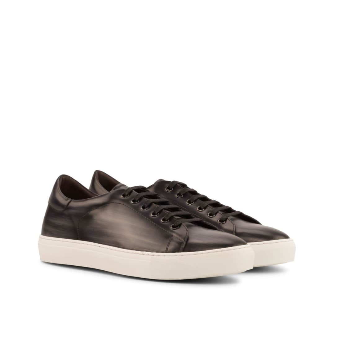 Sneakers Jersey en cuir patiné gris foncé - Semelles Blanches