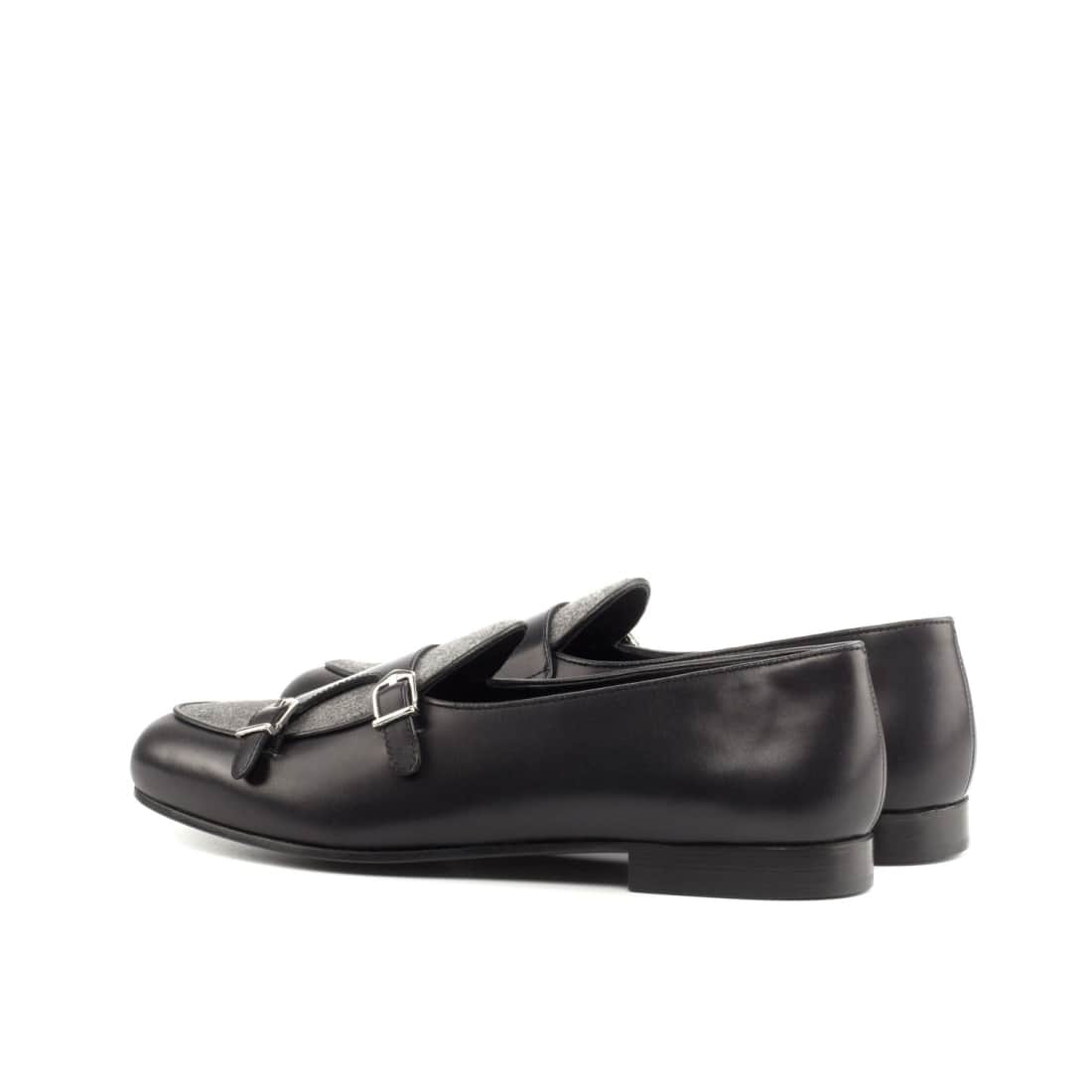 Mocassin Double Boucle en cuir noir et flanelle gris – vue 3