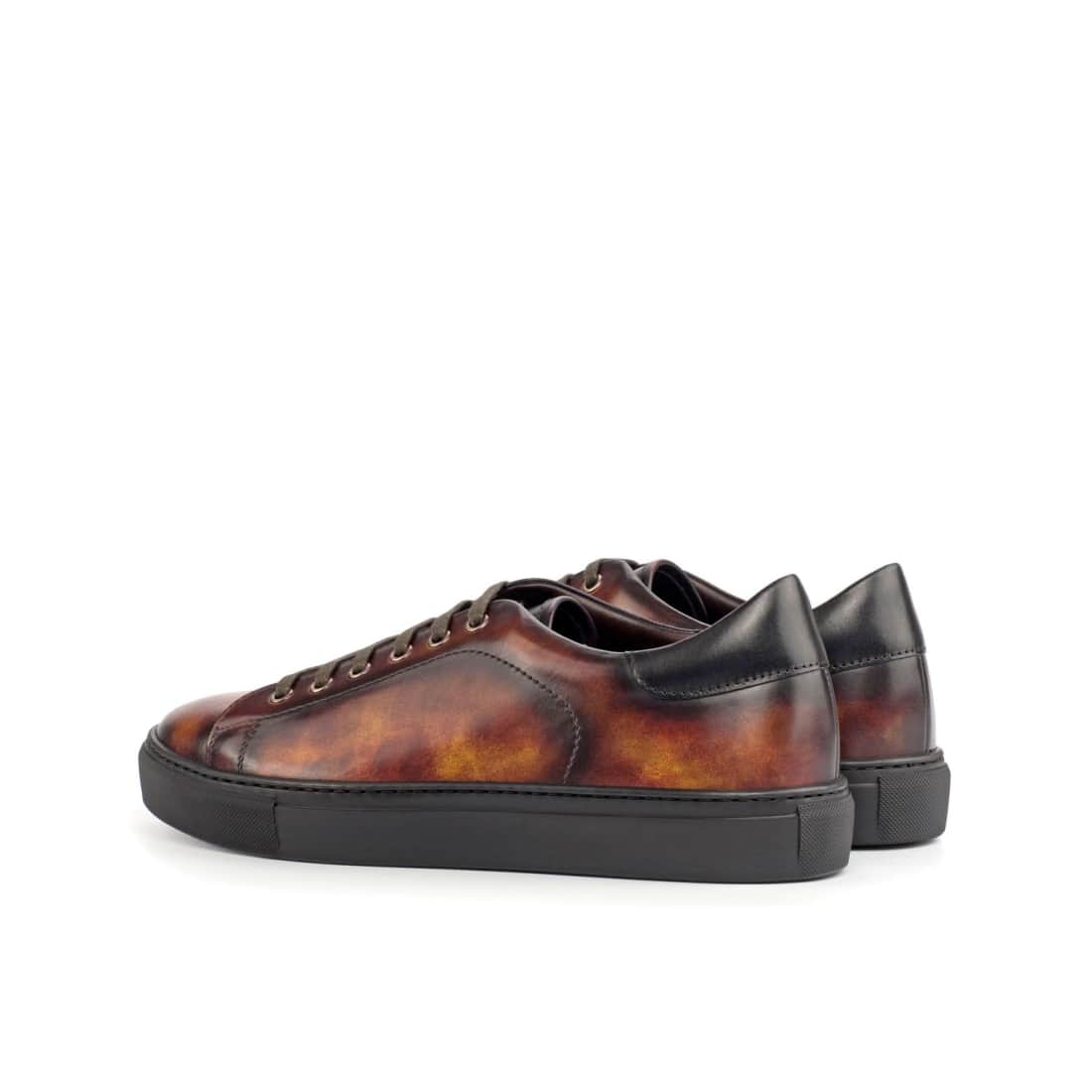 Sneakers Jersey en cuir patiné cognac - Semelles Noires – vue 3
