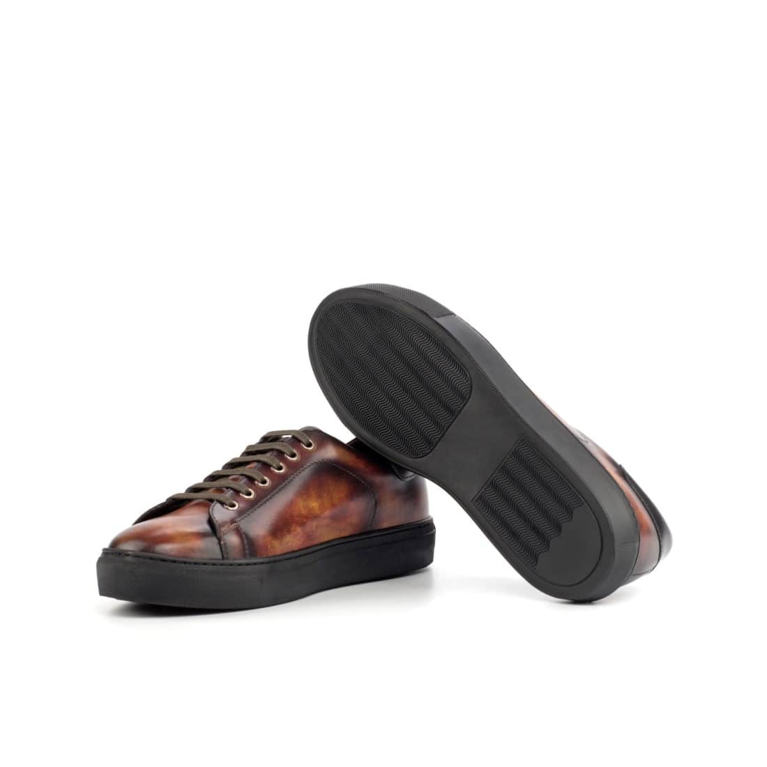 Sneakers Jersey en cuir patiné cognac - Semelles Noires – vue 2