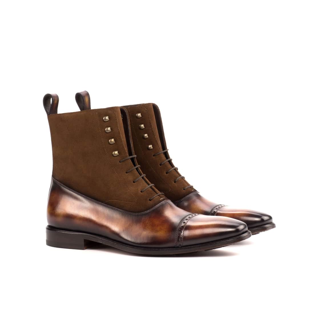 Bottines Blamoral en cuir patiné et daim marron