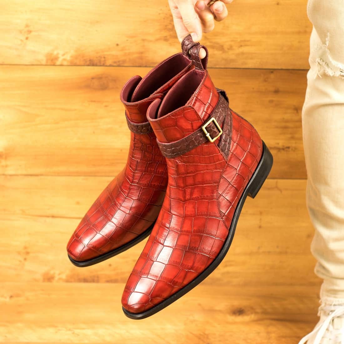 Bottines Jodhpur en croco rouge – vue 4