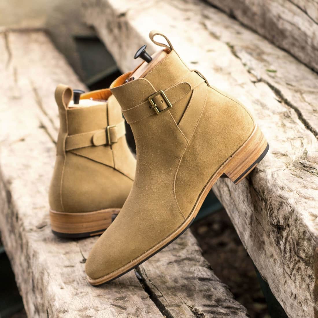 Bottines Jodhpur en daim beige – vue 4