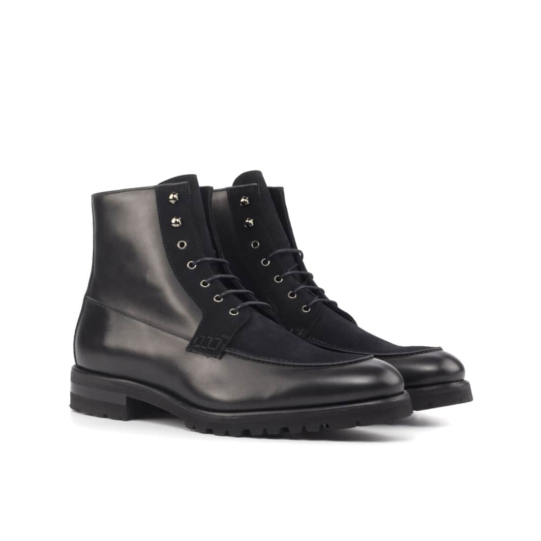 Bottines Derby Demi-Chasse en cuir et daim noir - Semelles Commando