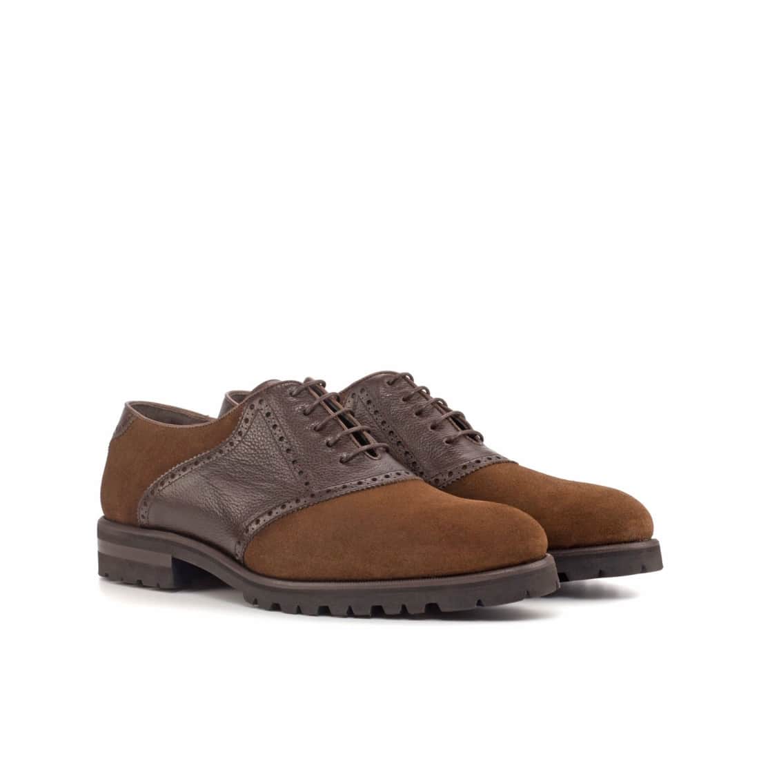 Richelieu Saddle en cuir daim et cuir marron
