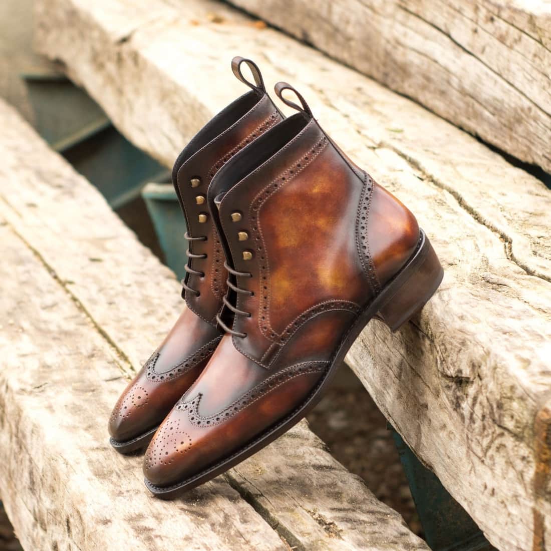 Bottines Derbies Brogue en cuir patiné marron – vue 4