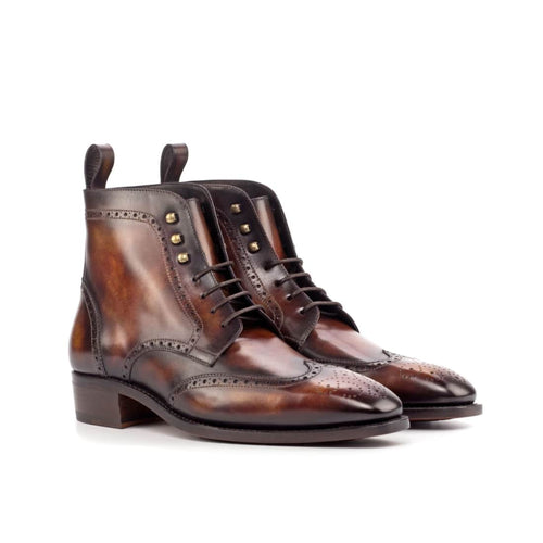 Bottines Derbies Brogue en cuir patiné marron