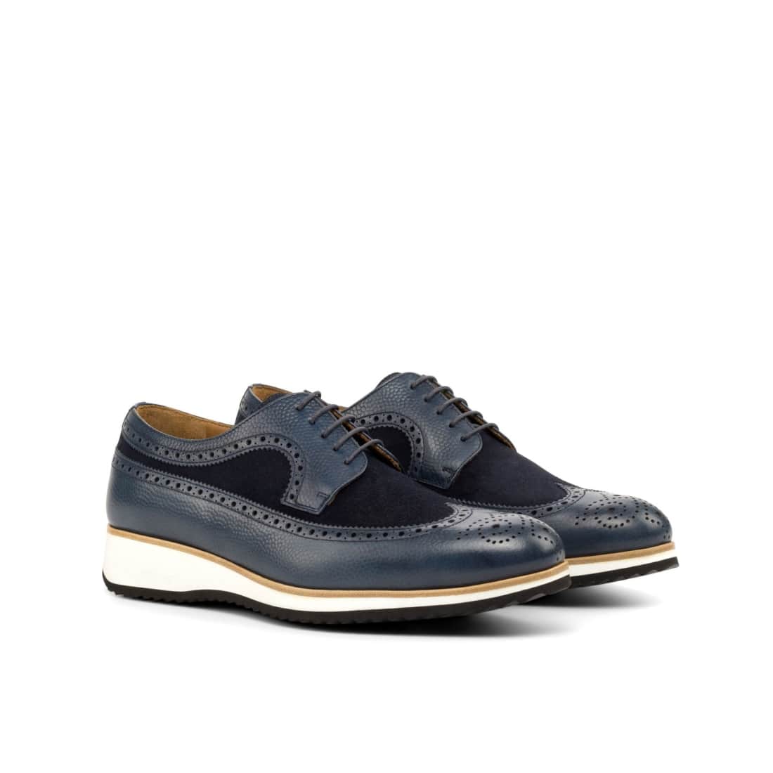 Derbie Brogue fleuri en cuir et daim bleu marine - Semelles Sport
