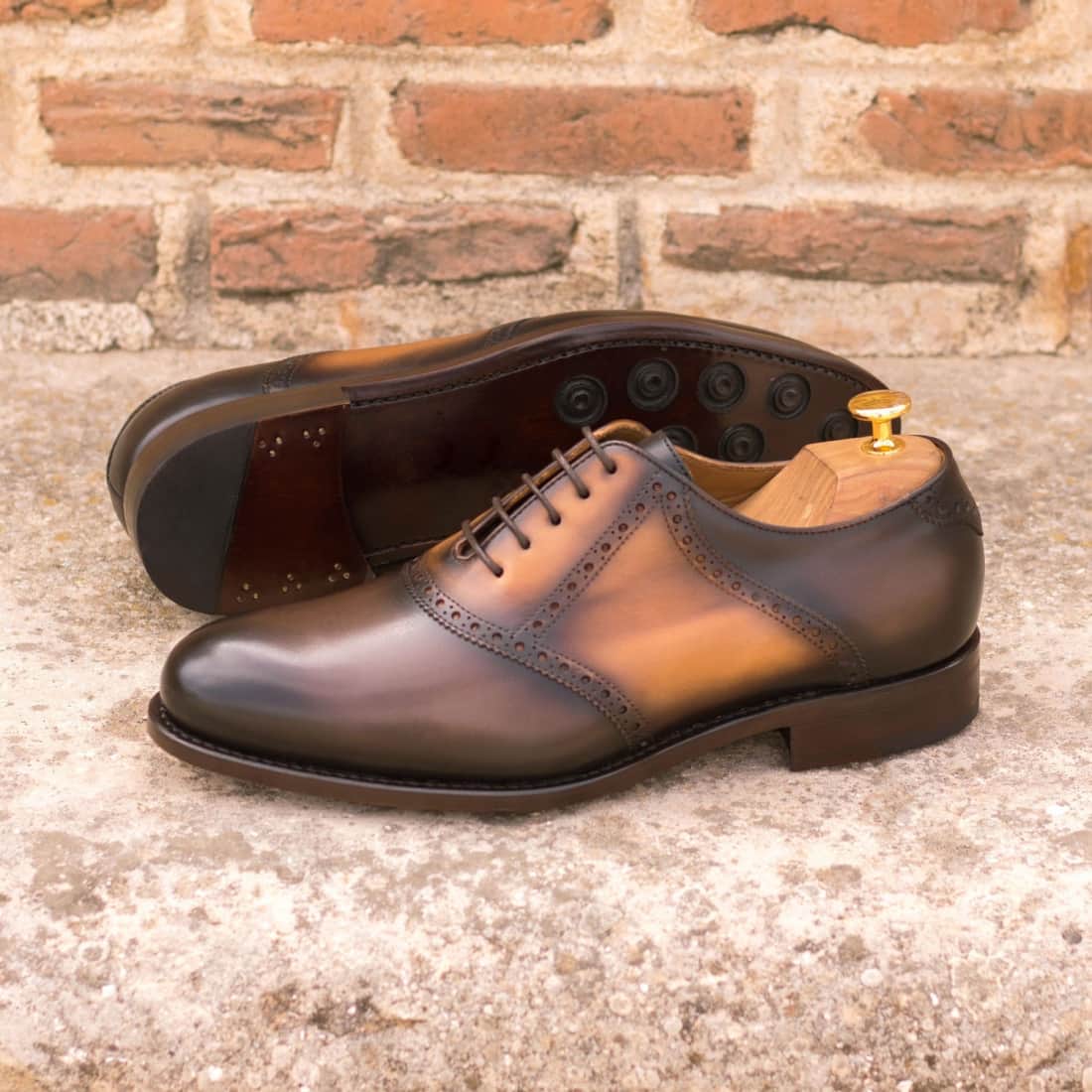 Richelieu Saddle en cuir patiné marron foncé et cognac – vue 4