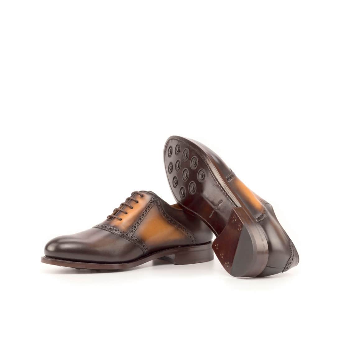 Richelieu Saddle en cuir patiné marron foncé et cognac – vue 2