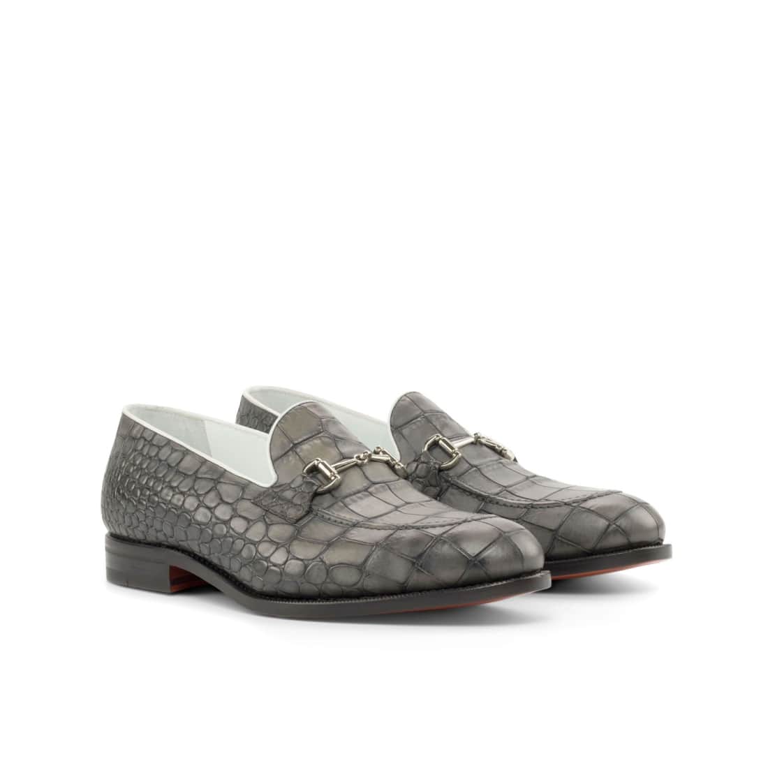 Mocassin à mors en cuir croco gris