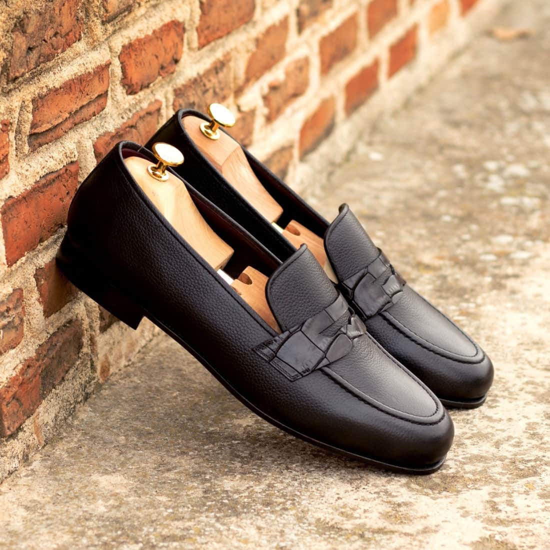 Mocassins Penny à bandeau en cuir grainé et croco noir – vue 4