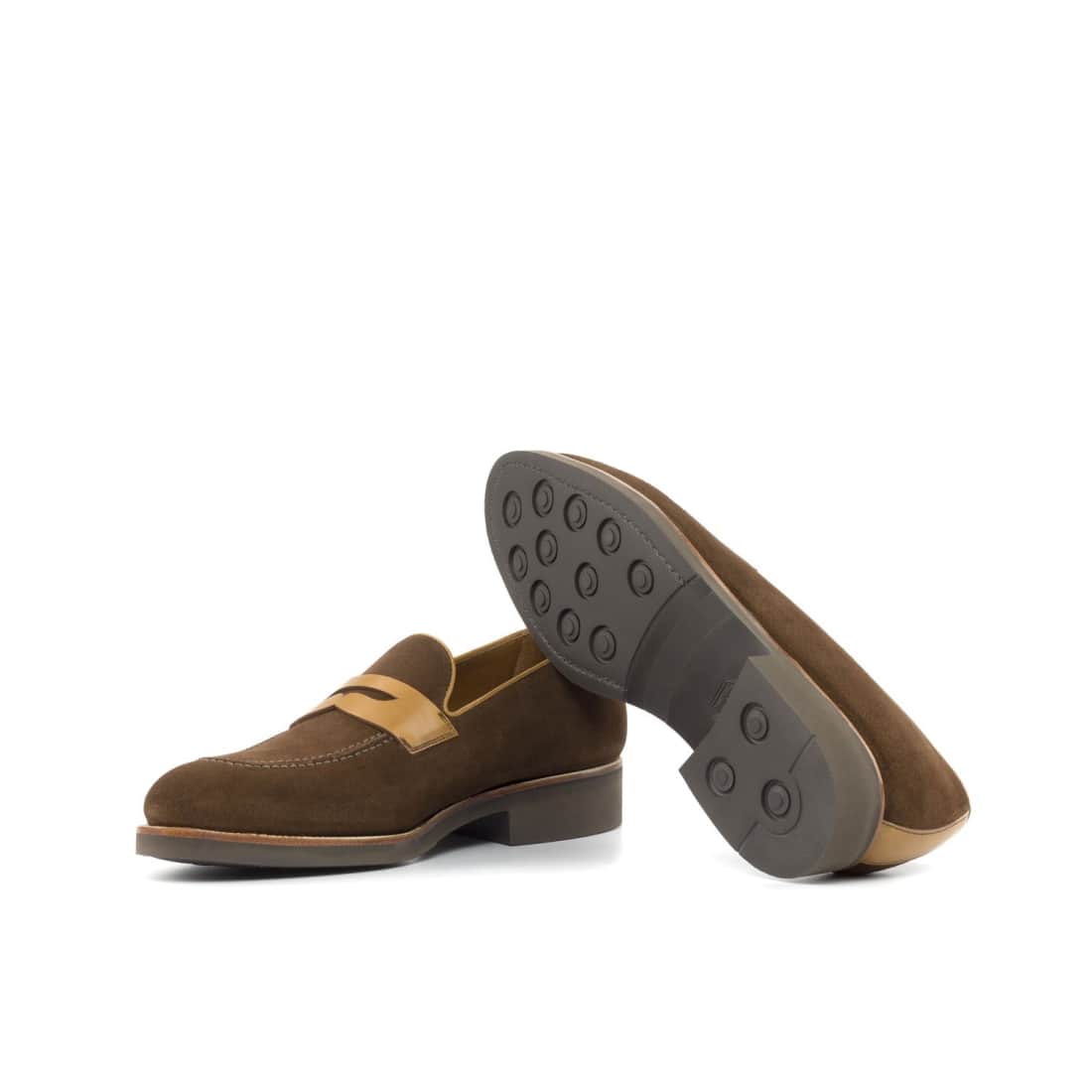 Mocassins Penny à bandeau en daim marron - Semelles Caoutchouc – vue 2