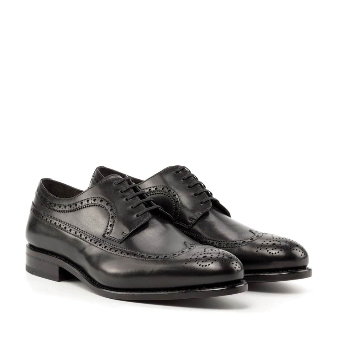 Derbie Brogue fleuri en cuir noir