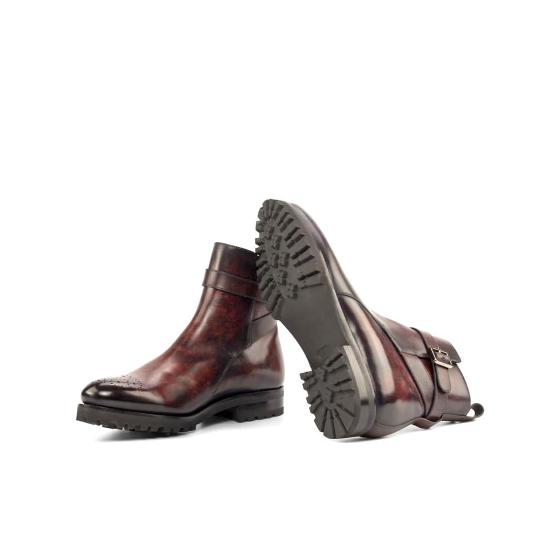 Bottines Jodhpur en cuir patiné bordeaux - Semelles Commando – vue 2
