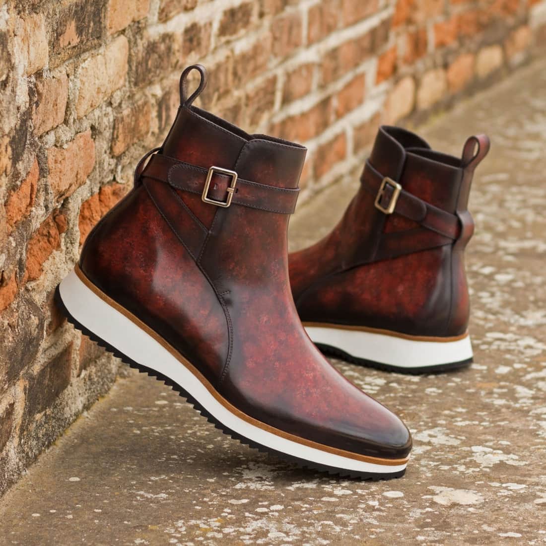 Bottines Jodhpur en cuir patiné bordeaux - Semelles Sport – vue 4