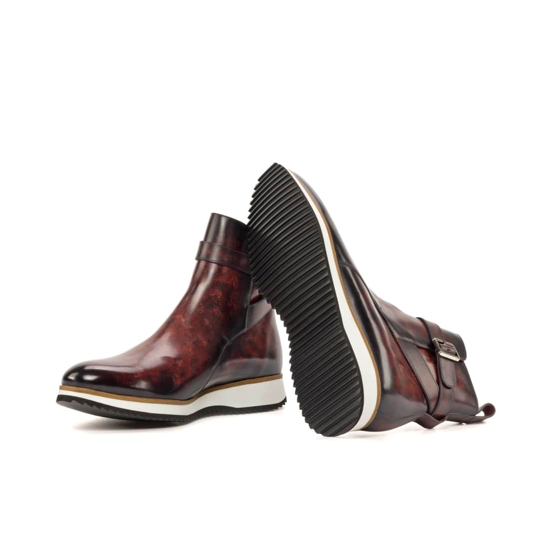 Bottines Jodhpur en cuir patiné bordeaux - Semelles Sport – vue 2