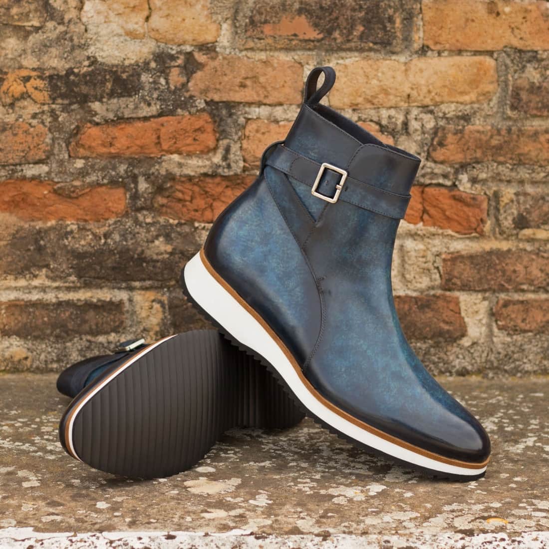 Bottines Jodhpur en cuir patiné bleu marine - Semelles Sport – vue 4