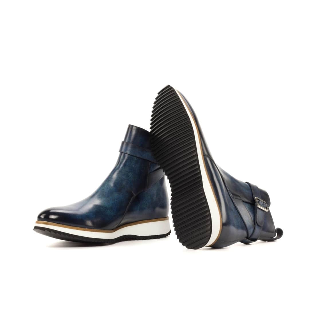 Bottines Jodhpur en cuir patiné bleu marine - Semelles Sport – vue 3