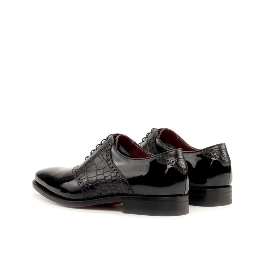 Richelieu Saddle en cuir vernis et croco noir – vue 3