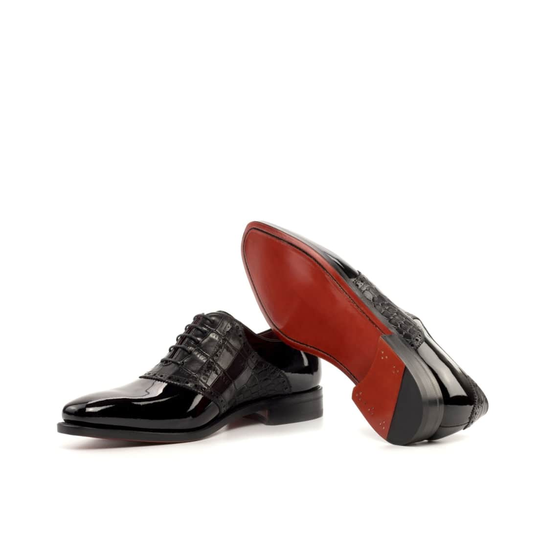 Richelieu Saddle en cuir vernis et croco noir – vue 2
