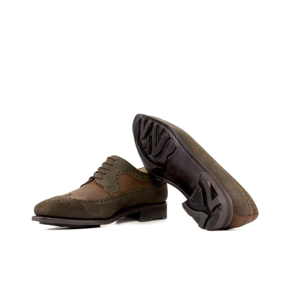Derbie Brogue fleuri en daim gras vert et marron - Semelles Rocky Commando – vue 2