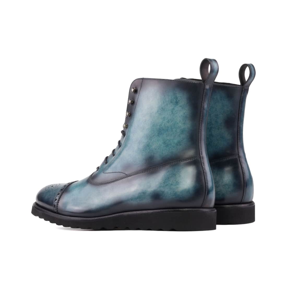 Bottines Blamoral en cuir patiné turquoise - Semelles Sport – vue 2