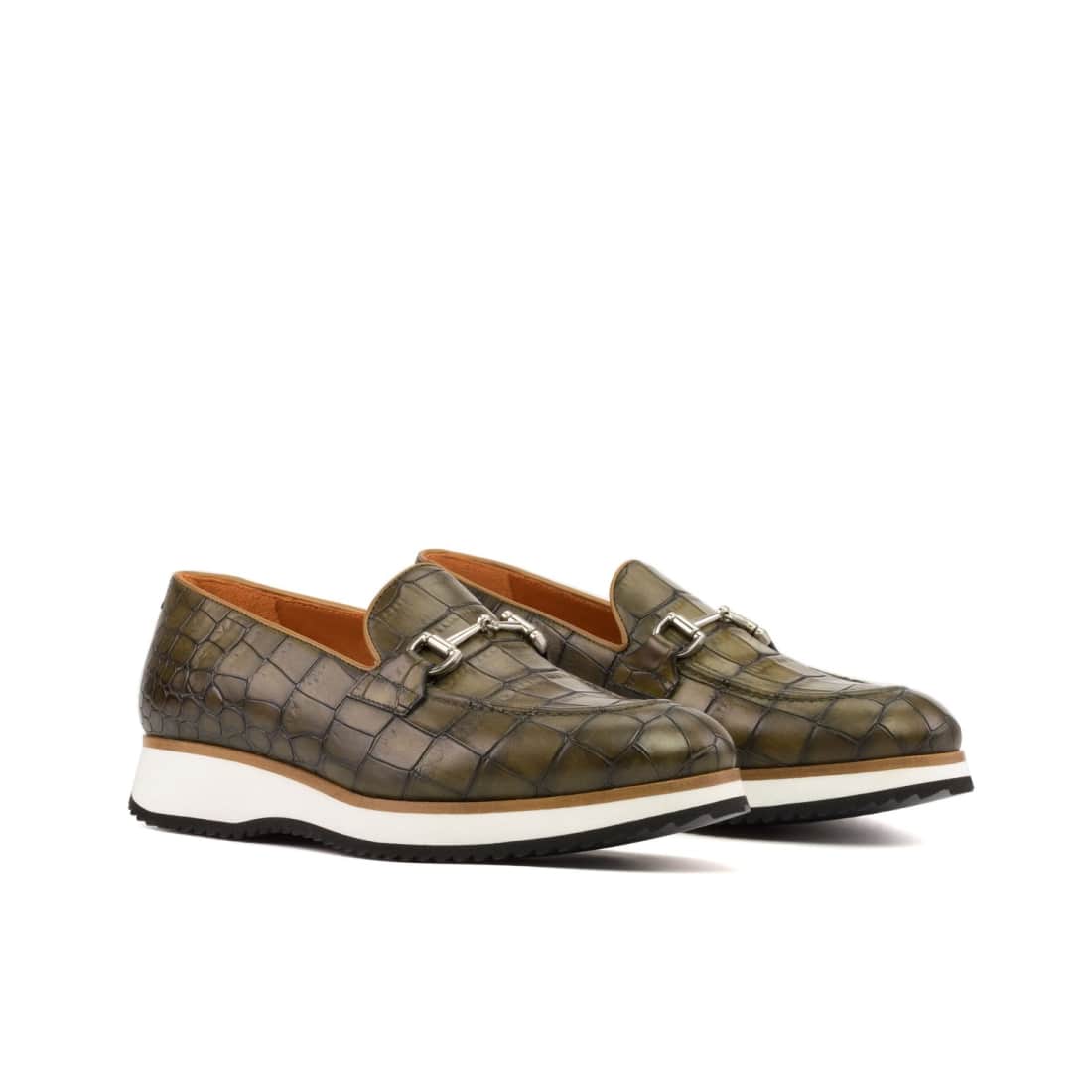 Mocassin à mors en cuir croco vert - Semelles Sport