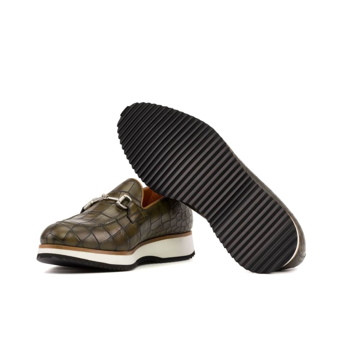 Mocassin à mors en cuir croco vert - Semelles Sport – vue 2