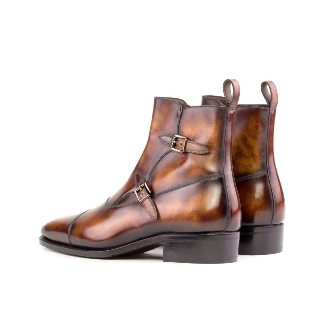 Bottines à Double Boucles en cuir patiné marron – vue 3