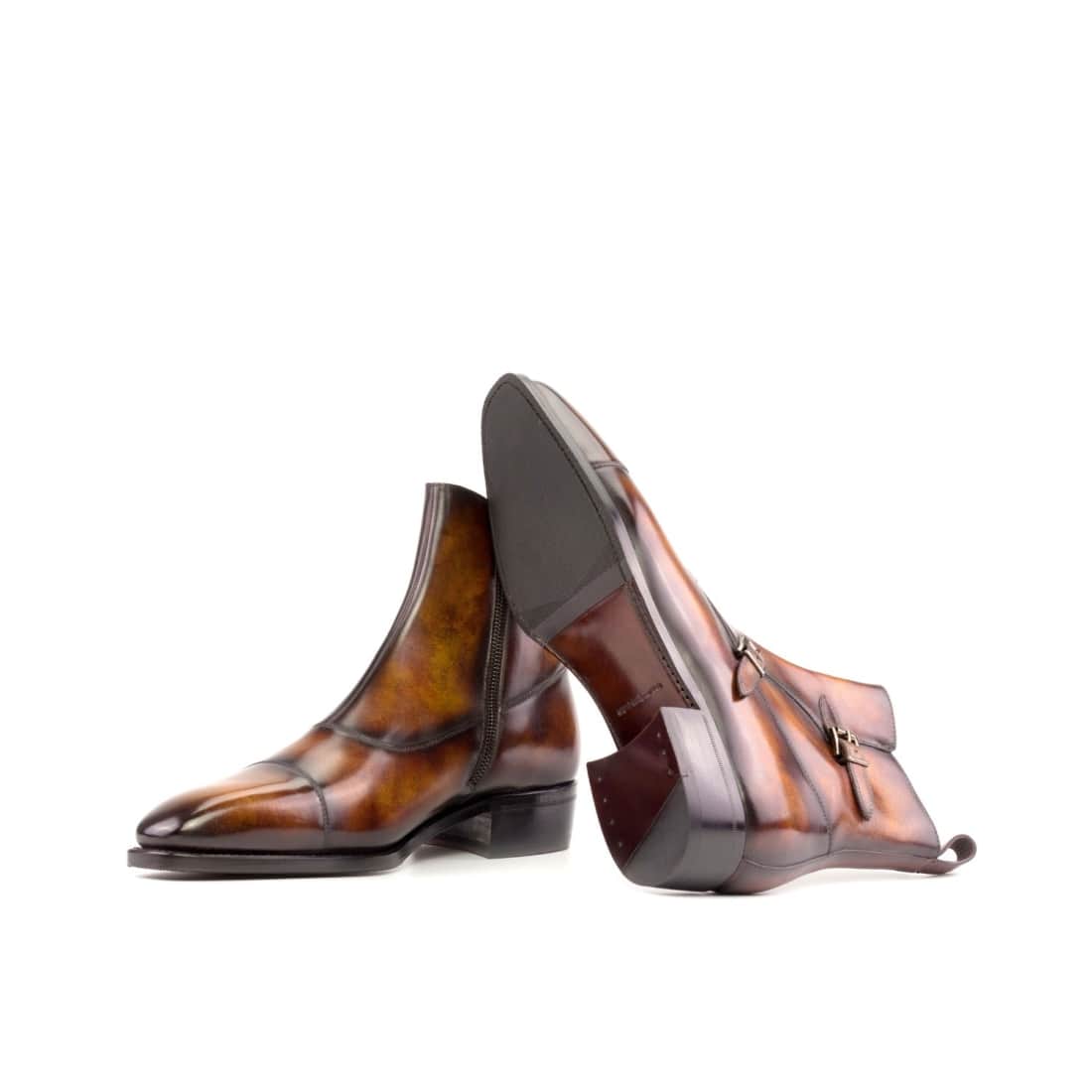 Bottines à Double Boucles en cuir patiné marron – vue 2