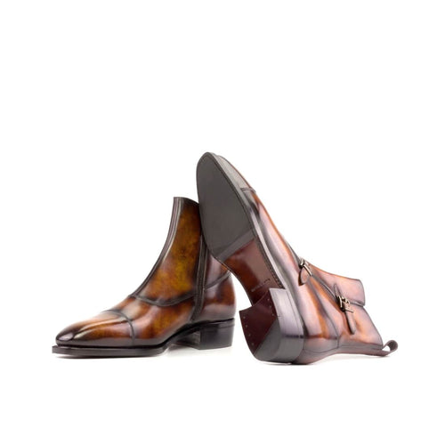 Bottines à Double Boucles en cuir patiné marron – vue 2