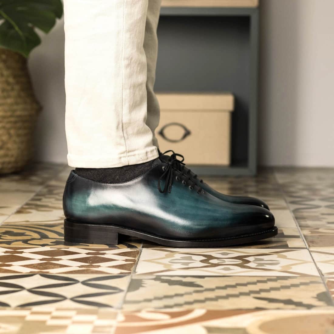 One Cut en cuir patiné pinceau turquoise – vue 5