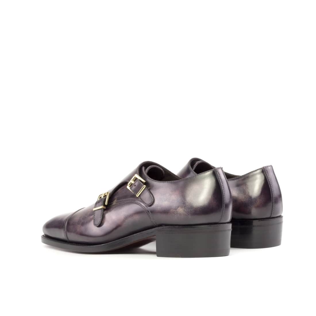 Chaussure double boucle en cuir patiné aubergine – vue 3
