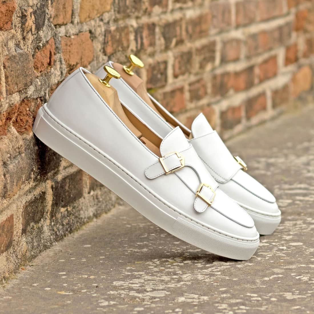 Sneaker Mocassin Double Boucle en cuir blanc – vue 4