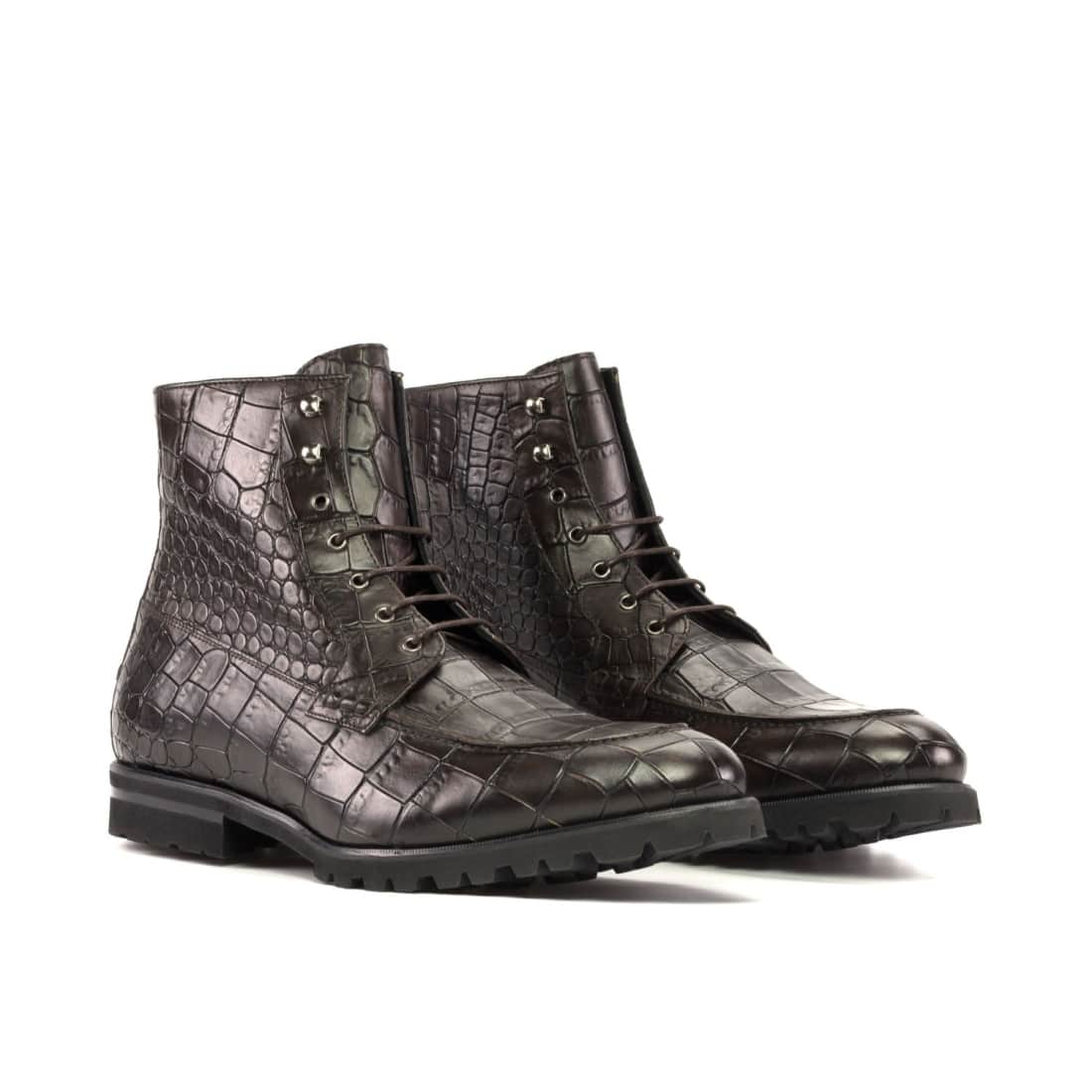 Bottines Derby Demi-Chasse en cuir croco marron foncé - Semelles Commando
