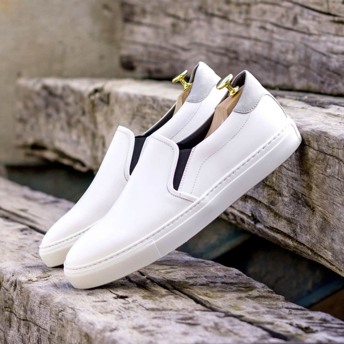 Sneakers Slip On en cuir blanc - Semelles Blanches – vue 5