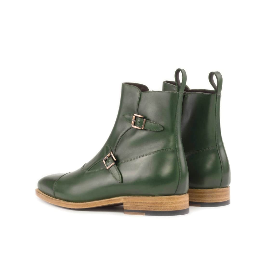 Bottines à Double Boucles en cuir vert – vue 3
