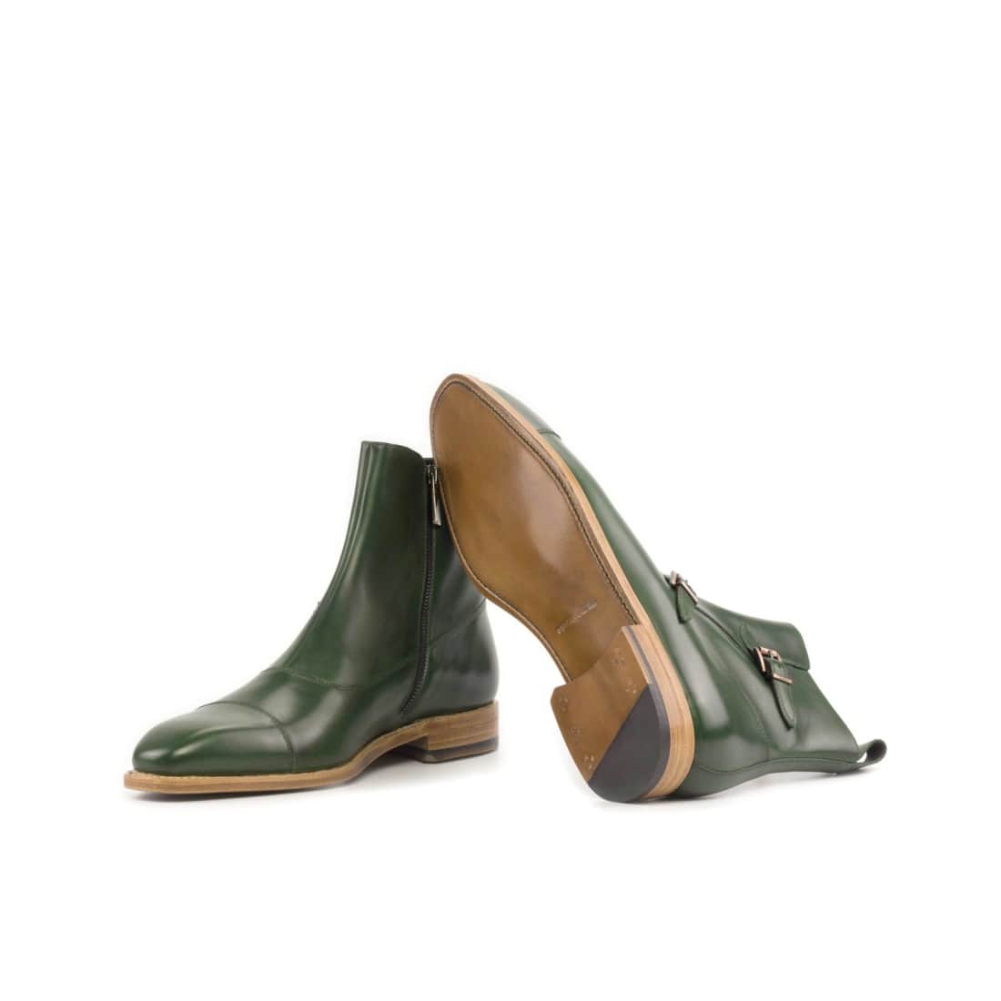 Bottines à Double Boucles en cuir vert – vue 2