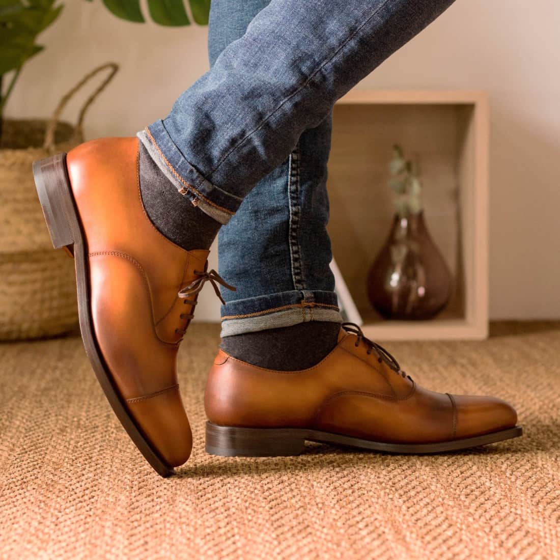 Richelieu bout droit en cuir marron clair – vue 4