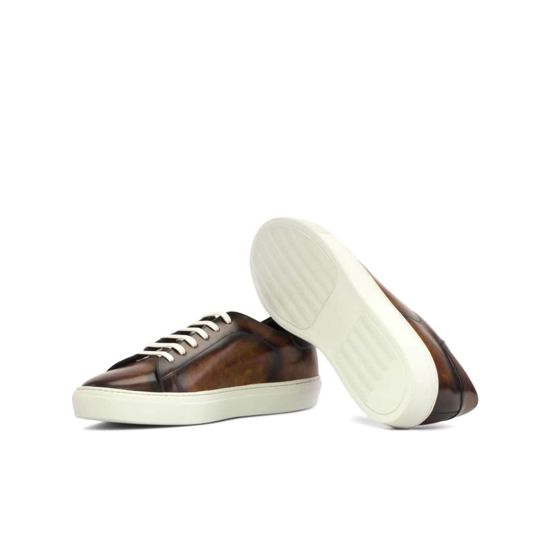 Sneakers Jersey en cuir patiné marron - Semelles Blanches – vue 2