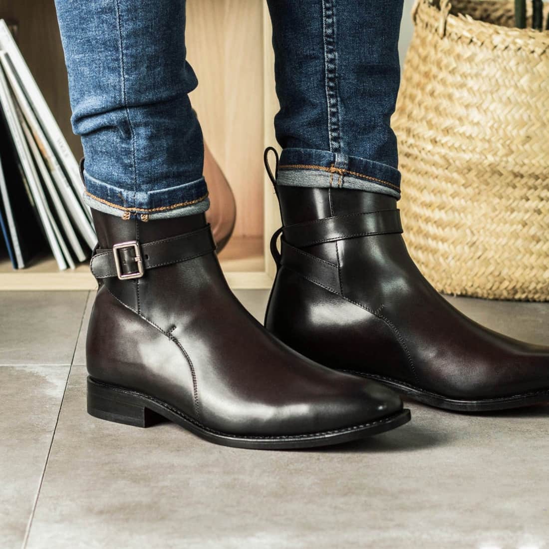 Bottines Jodhpur en cuir marron foncé – vue 4