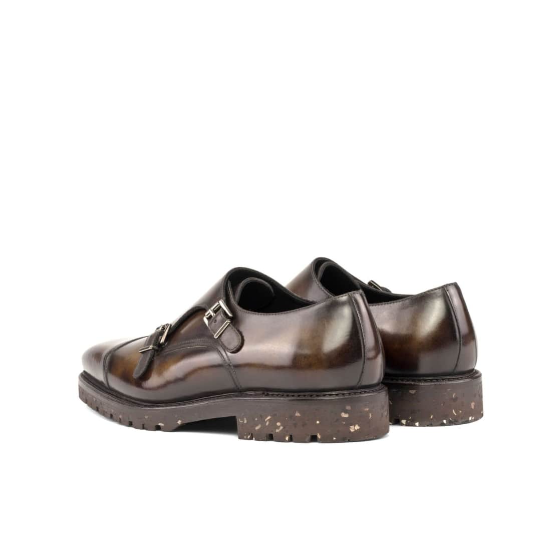 Chaussure double boucle en cuir patiné marron - Semelles Commando Recyclées Vibram® – vue 3
